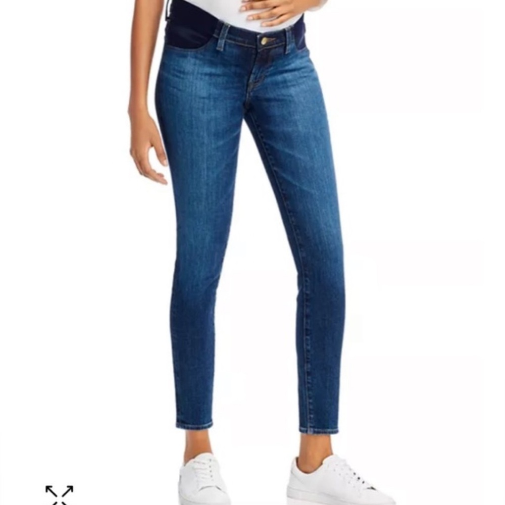 J Brand Maternity Blue Skinny Jeans with Stretch and Unique Ankle Design